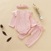 Baby Girls Solid Long Sleeve Casual Romper & Pants & Headband Wholesale - PrettyKid