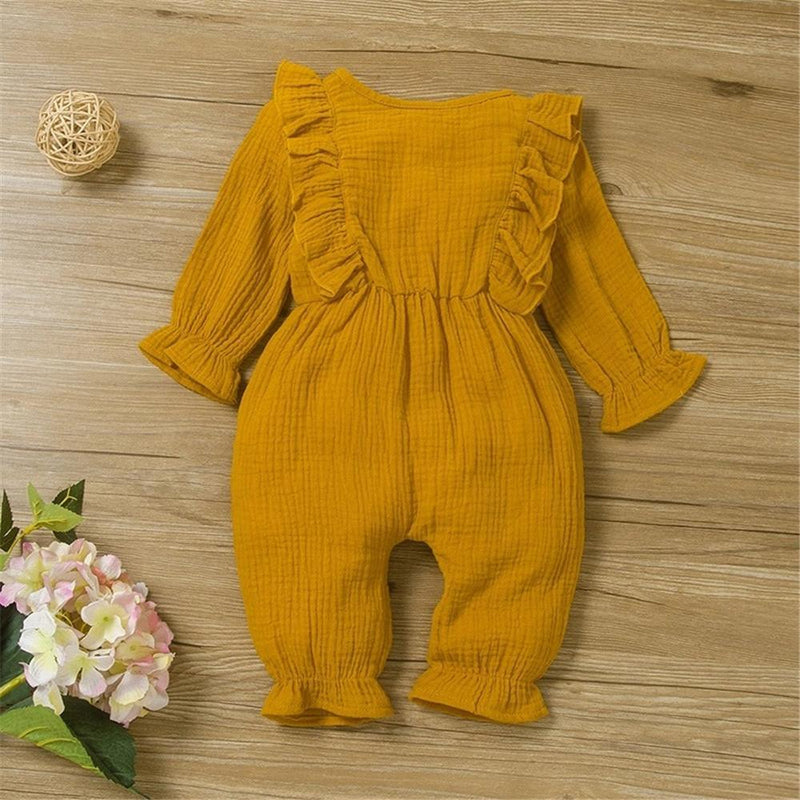 Baby Girls Solid Long Sleeve Cotton Linen Romper Baby Clothing In Bulk - PrettyKid