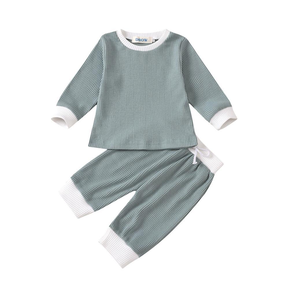 Girls Solid Long Sleeve Crew Neck Tops & Pants - PrettyKid