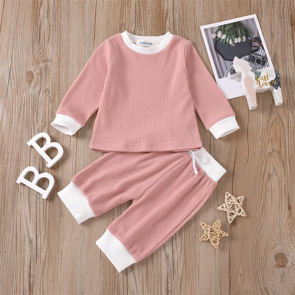 Girls Solid Long Sleeve Crew Neck Tops & Pants - PrettyKid