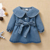 Baby Girls Solid Long Sleeve Denim Dress & Belt Baby Boutique Wholesale - PrettyKid