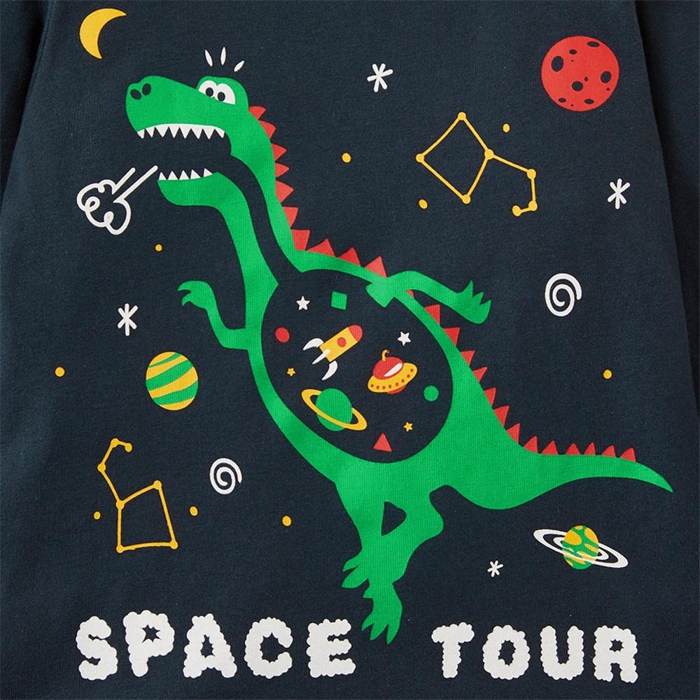 Boys Solid Long Sleeve Dinosaur Print T-shirts - PrettyKid