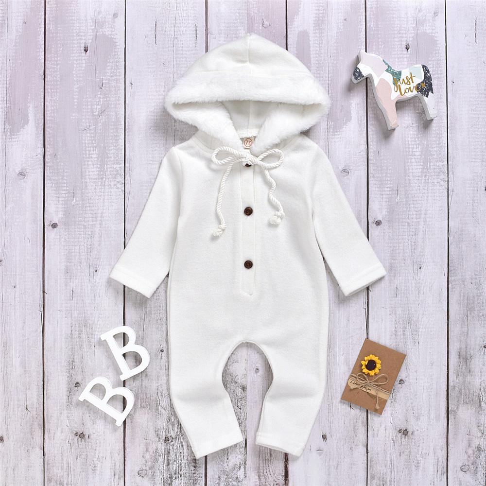 Baby Solid Long Sleeve Furry Hooded Warm Romper - PrettyKid