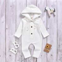 Baby Solid Long Sleeve Furry Hooded Warm Romper - PrettyKid