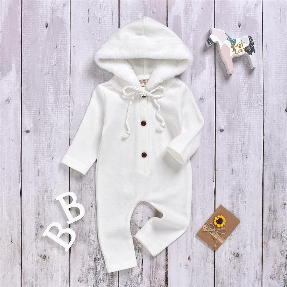 Baby Solid Long Sleeve Furry Hooded Warm Romper - PrettyKid