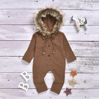 Baby Solid Long Sleeve Furry Hooded Warm Romper - PrettyKid