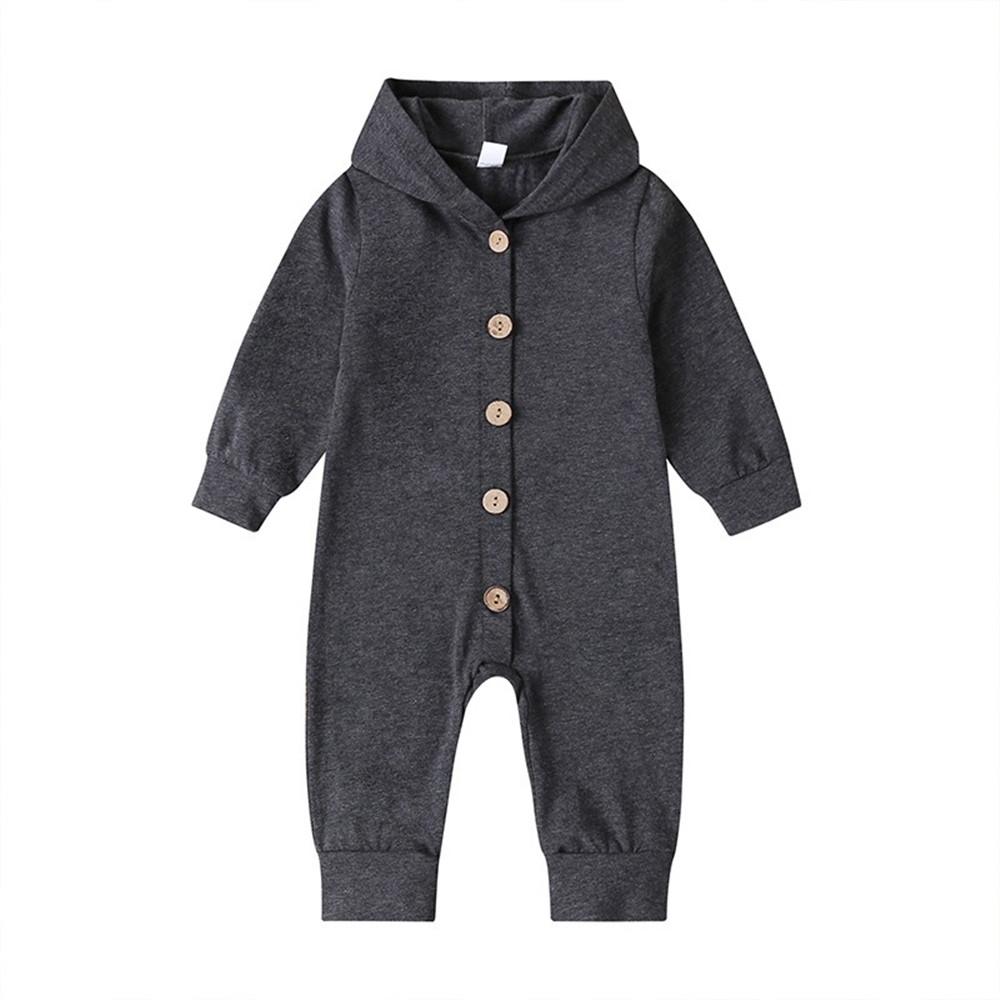 Baby Solid Long Sleeve Hooded Rompers - PrettyKid