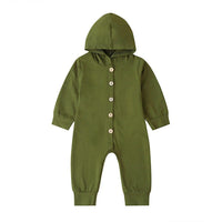 Baby Solid Long Sleeve Hooded Rompers - PrettyKid