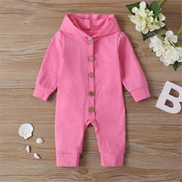 Baby Solid Long Sleeve Hooded Rompers - PrettyKid