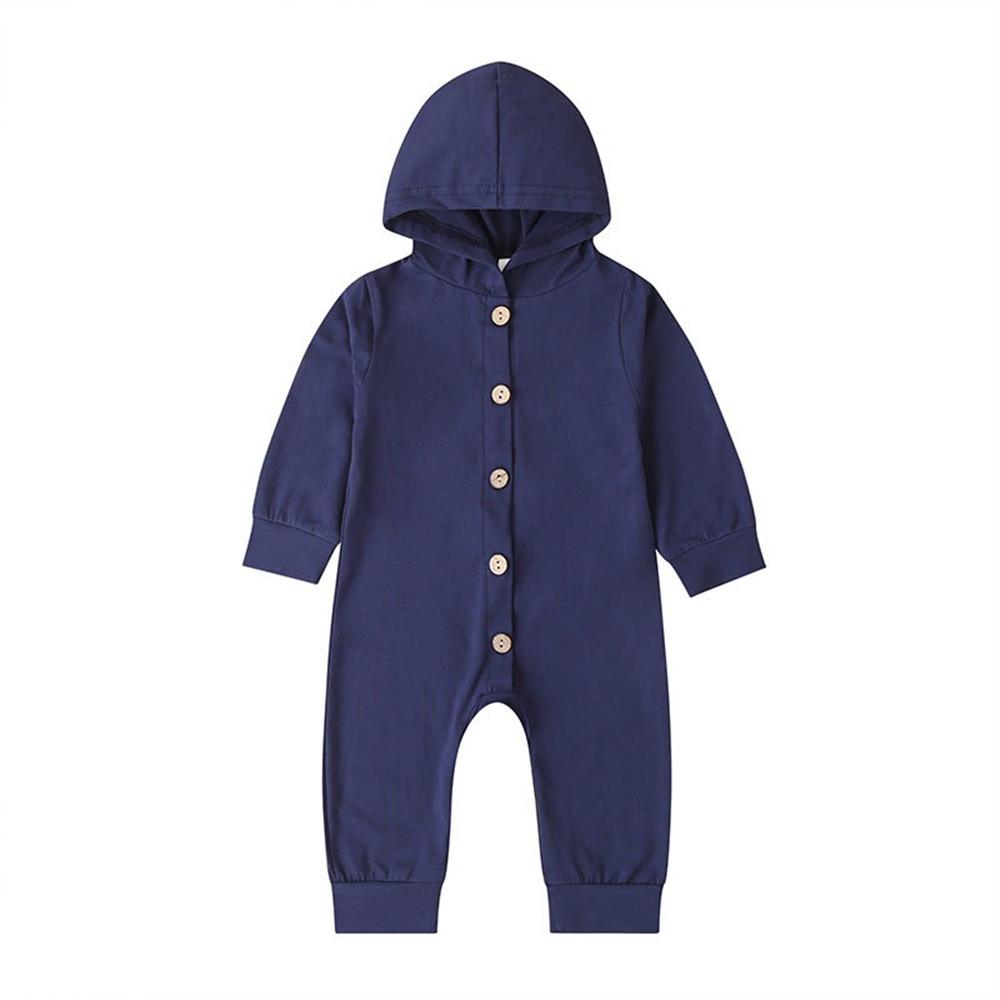 Baby Solid Long Sleeve Hooded Rompers - PrettyKid