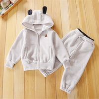 Girls Solid Long Sleeve Hooded Zipper Jacket & Trousers Girls Boutique Wholesale - PrettyKid
