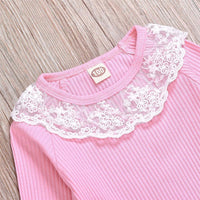 Girls Solid Long Sleeve Lace Crew Neck Tops & Pants - PrettyKid