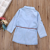 Girls Solid Long Sleeve Lapel Button Denim Wholesale Girls Dresses - PrettyKid