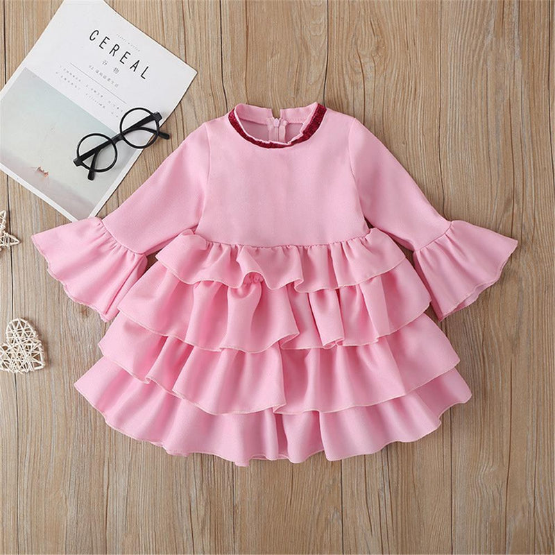 Girls Solid Long Sleeve Layered Dress Daddys Girl Baby Outfit - PrettyKid