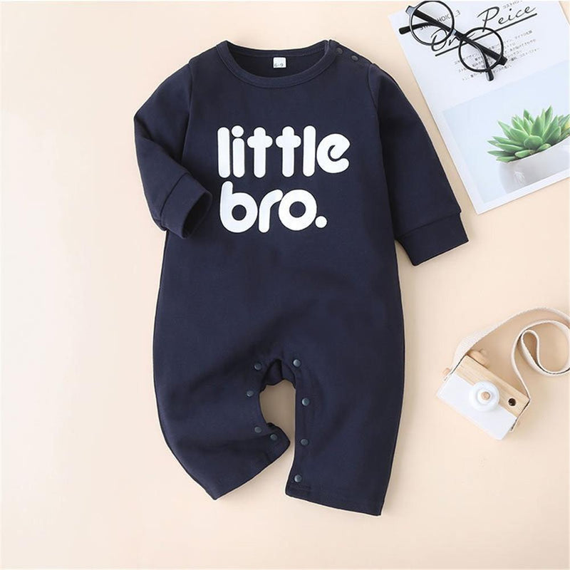 Baby Solid Long Sleeve Letter Print Rompers - PrettyKid