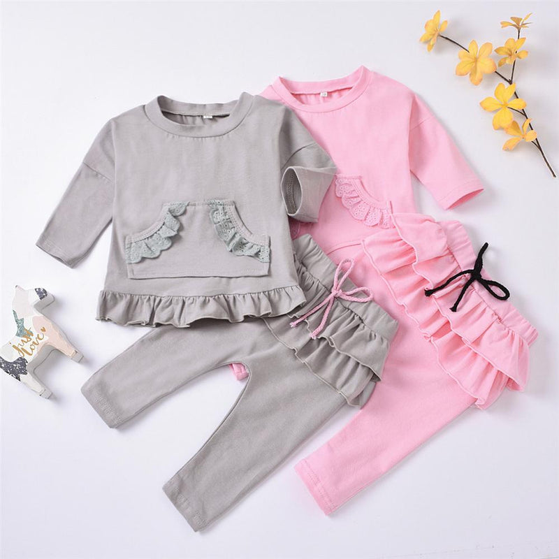 Baby Girls Solid Long Sleeve Pullover & Pants Cheap Boutique Baby Clothing - PrettyKid