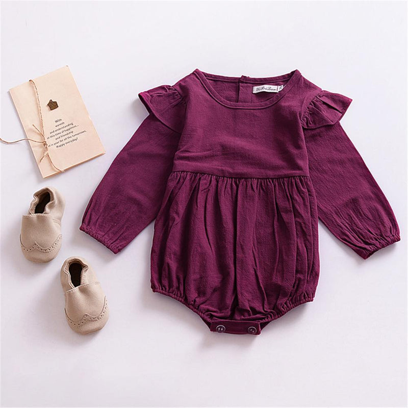 Baby Girls Solid Long Sleeve Romper Baby Boutique Clothing Wholesale - PrettyKid