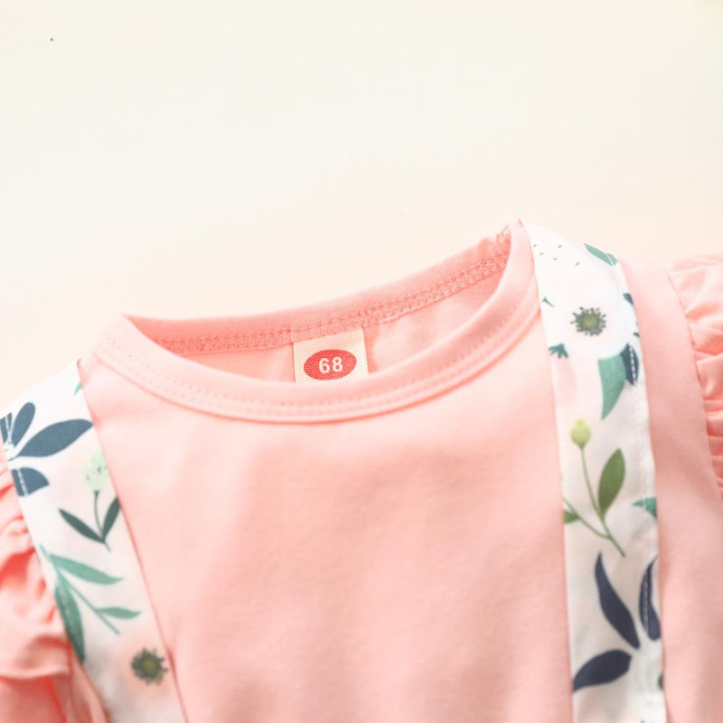 Baby Girls Solid Long Sleeve Romper & Floral Suspender Skirt Wholesale - PrettyKid