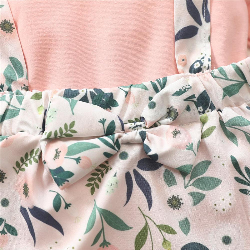 Baby Girls Solid Long Sleeve Romper & Floral Suspender Skirt Wholesale - PrettyKid