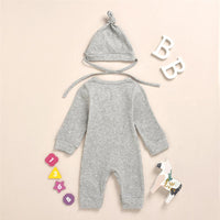 Baby Girls Solid Long Sleeve Romper & Hat Unique Baby Clothes Wholesale - PrettyKid