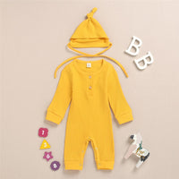 Baby Girls Solid Long Sleeve Romper & Hat Unique Baby Clothes Wholesale - PrettyKid