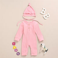 Baby Girls Solid Long Sleeve Romper & Hat Unique Baby Clothes Wholesale - PrettyKid