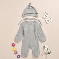 Baby Girls Solid Long Sleeve Romper & Hat Unique Baby Clothes Wholesale - PrettyKid