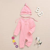 Baby Girls Solid Long Sleeve Romper & Hat Unique Baby Clothes Wholesale - PrettyKid