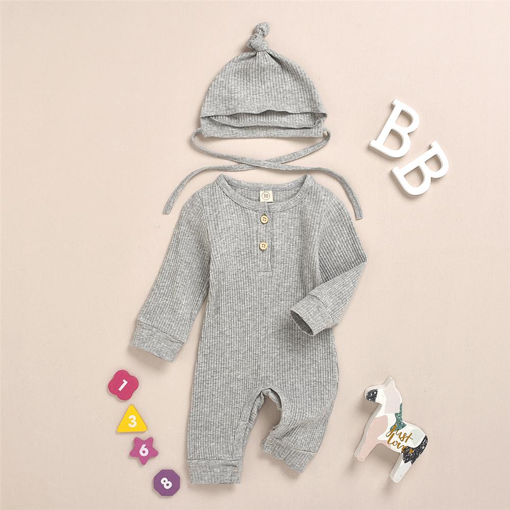 Baby Girls Solid Long Sleeve Romper & Hat Unique Baby Clothes Wholesale - PrettyKid