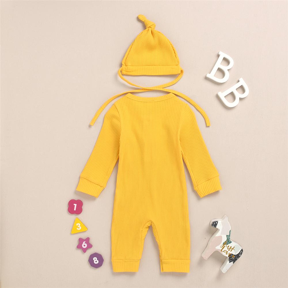 Baby Girls Solid Long Sleeve Romper & Hat Unique Baby Clothes Wholesale - PrettyKid