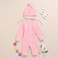 Baby Girls Solid Long Sleeve Romper & Hat Unique Baby Clothes Wholesale - PrettyKid