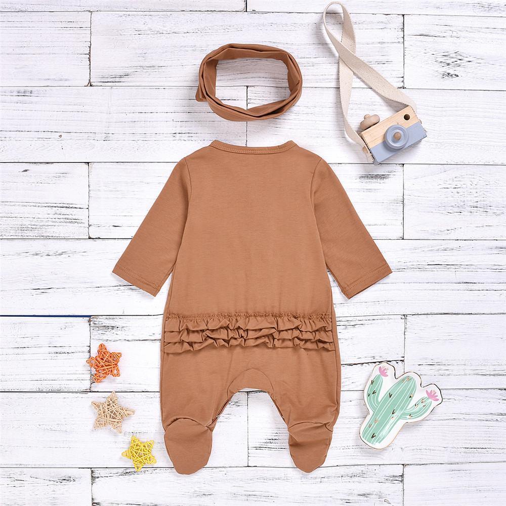 Baby Girls Solid Long Sleeve Romper & Headband - PrettyKid