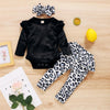 Baby Girls Solid Long Sleeve Romper & Leopard Pant & Headband Babywear Wholesale - PrettyKid
