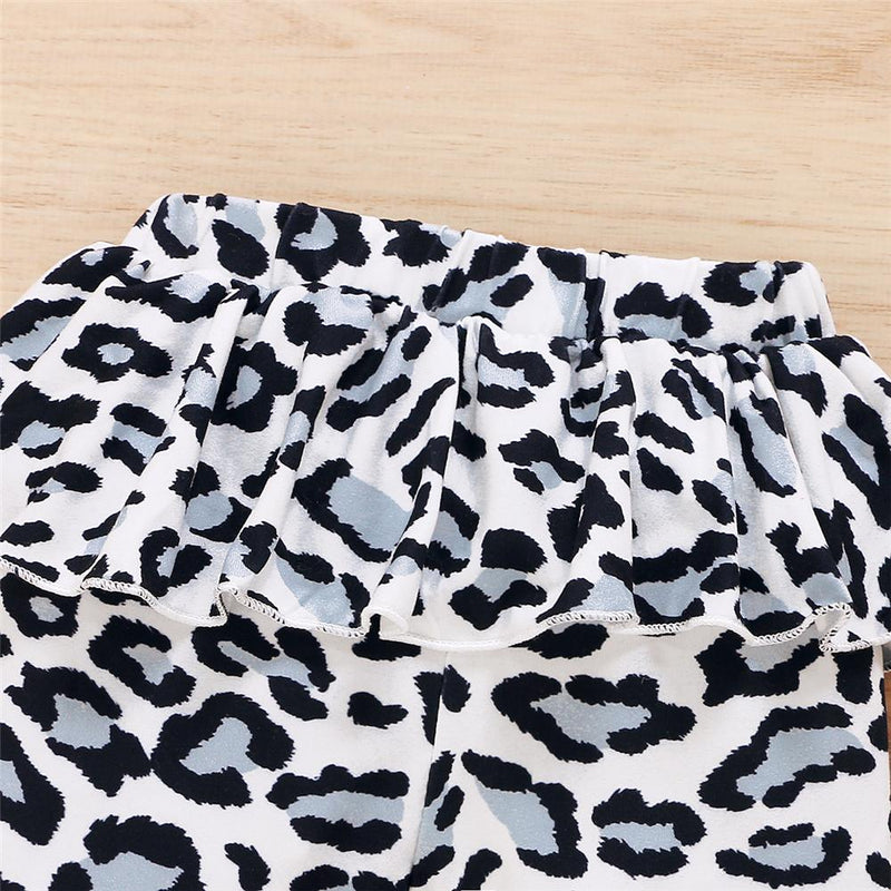 Baby Girls Solid Long Sleeve Romper & Leopard Pant & Headband Babywear Wholesale - PrettyKid