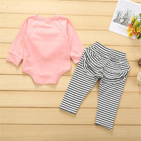 Baby Girls Solid Long Sleeve Romper & Stripe Bottoms Wholesale Baby Outfits - PrettyKid