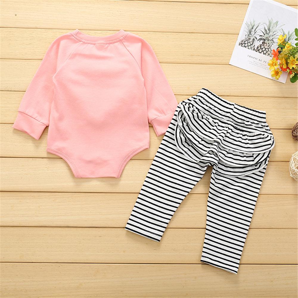 Baby Girls Solid Long Sleeve Romper & Stripe Bottoms Wholesale Baby Outfits - PrettyKid