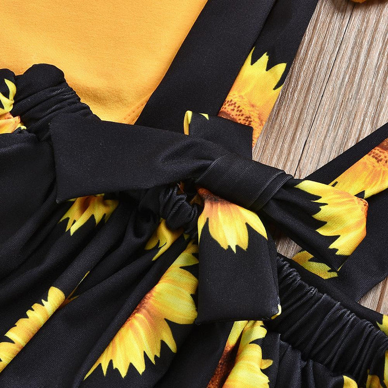 Baby Girls Solid Long Sleeve Romper & Sunflower Suspender Skirt Wholesale - PrettyKid