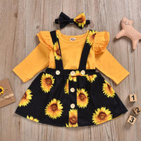 Baby Girls Solid Long Sleeve Romper & Sunflower Suspender Skirt Wholesale - PrettyKid