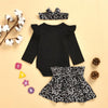 Baby Girls Solid Long Sleeve Romper & leopard Skirt & Headband Wholesale - PrettyKid