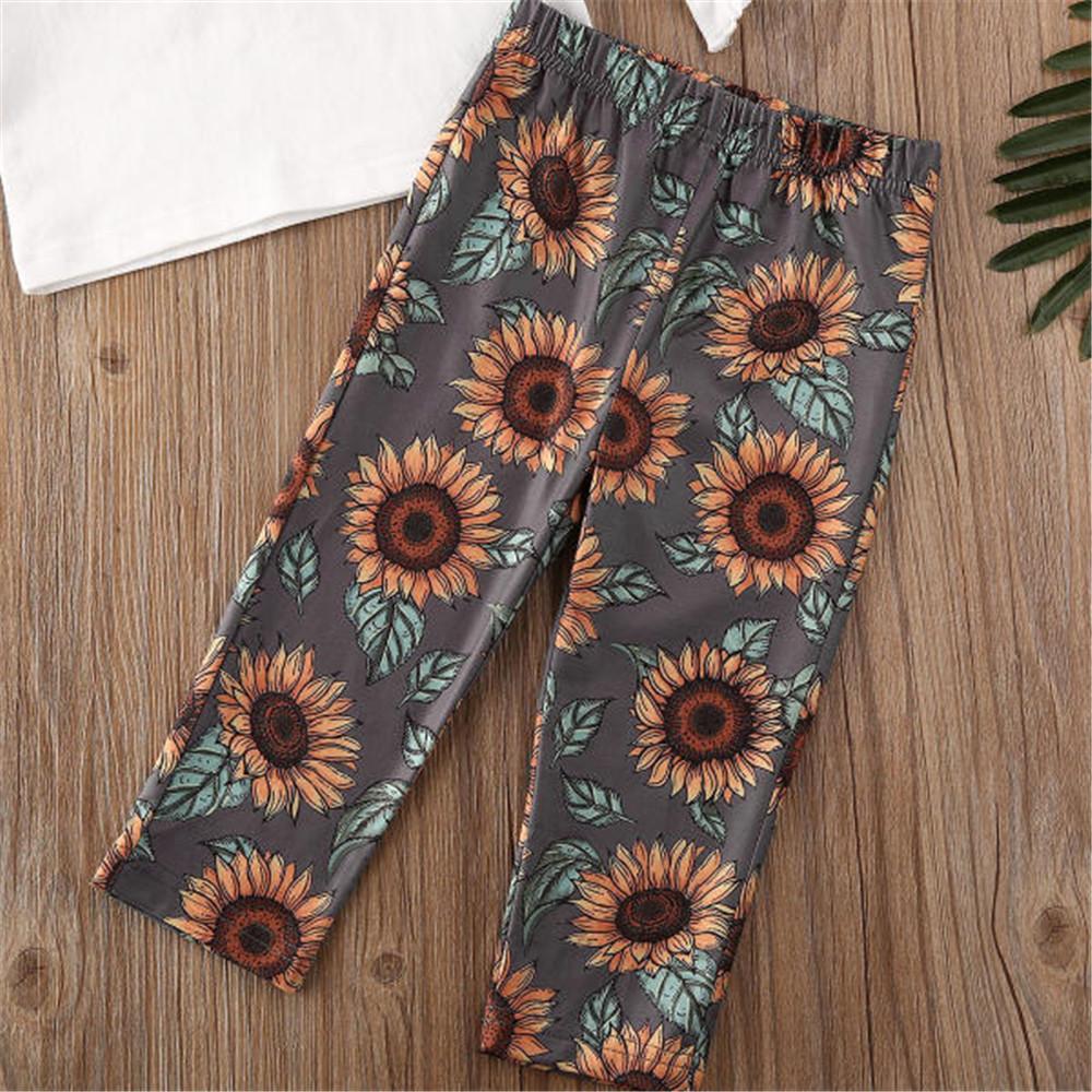 Girls Solid Long Sleeve Ruffle Blouse & Floral Pants - PrettyKid