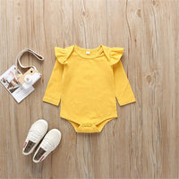 Baby Solid Long Sleeve Ruffled Romper & Floral Pants & Headband - PrettyKid