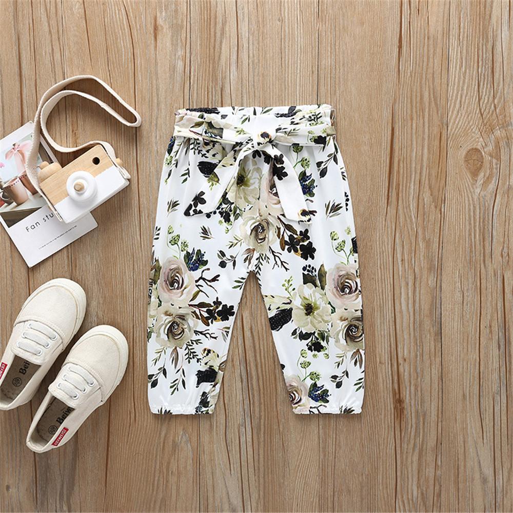 Baby Solid Long Sleeve Ruffled Romper & Floral Pants & Headband - PrettyKid