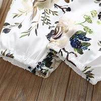 Baby Solid Long Sleeve Ruffled Romper & Floral Pants & Headband - PrettyKid
