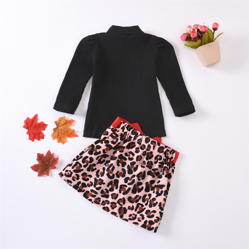 Girls Solid Long Sleeve Sweaters & Leopard Bow Skirt Girl Wholesale - PrettyKid