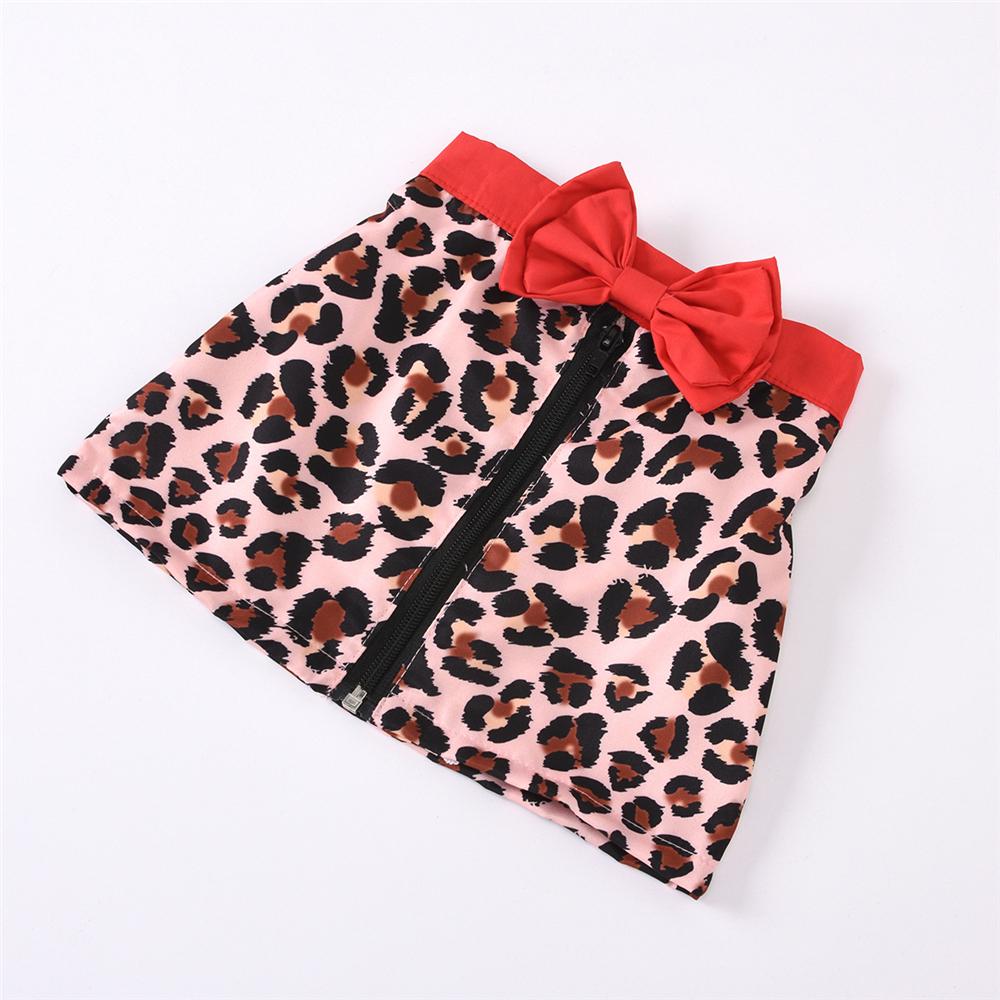 Girls Solid Long Sleeve Sweaters & Leopard Bow Skirt Girl Wholesale - PrettyKid