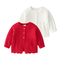 Baby Girls Solid Long Sleeve Sweet Cardigan Sweater Jackets - PrettyKid