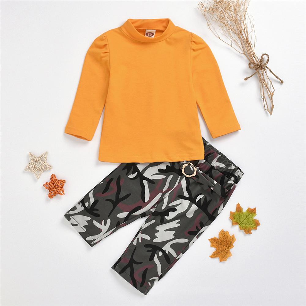 Girls Solid Long Sleeve T-shirt & Camo Trousers Little Girl Pants - PrettyKid