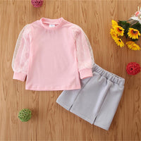 Girls Solid Long Sleeve T-shirt & Skirt Girls Pettiskirt - PrettyKid