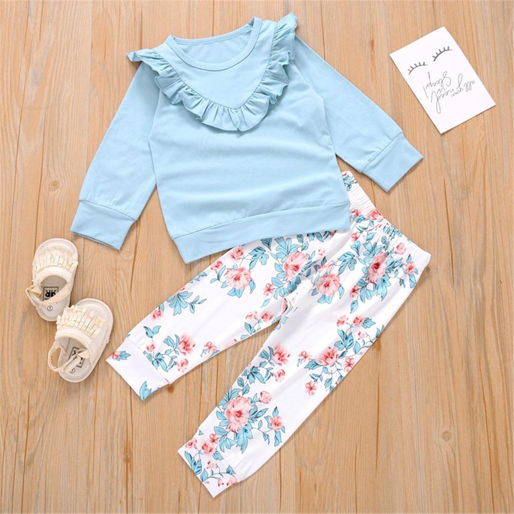 Girls Solid Long Sleeve Top & Floral Pants Toddler Girls Wholesale - PrettyKid