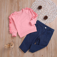 Girls Solid Long Sleeve Top & Jeans Wholesale Girls Boutique Clothing - PrettyKid